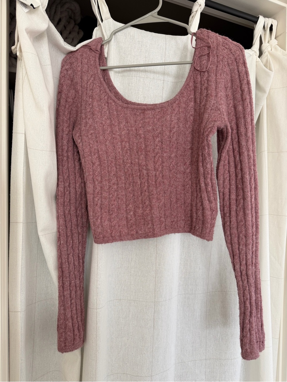 American Eagle Outfitters Mauve Cable Knit Scoop Crop Sweater